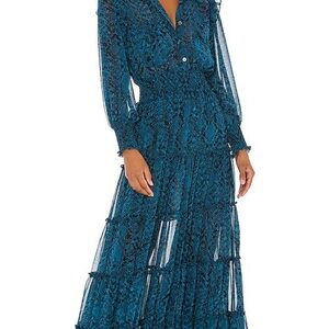 Misa Los Angeles Teal Lace Maxi Dress
